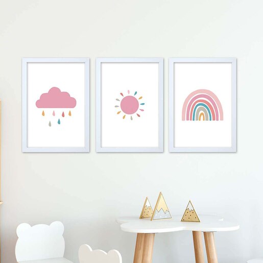Set 3 tablouri cu rama Rainbow, 23 x 33 cm, PVC, roz Set 3 tablouri cu rama Rainbow, 23 x 33 cm, PVC, roz