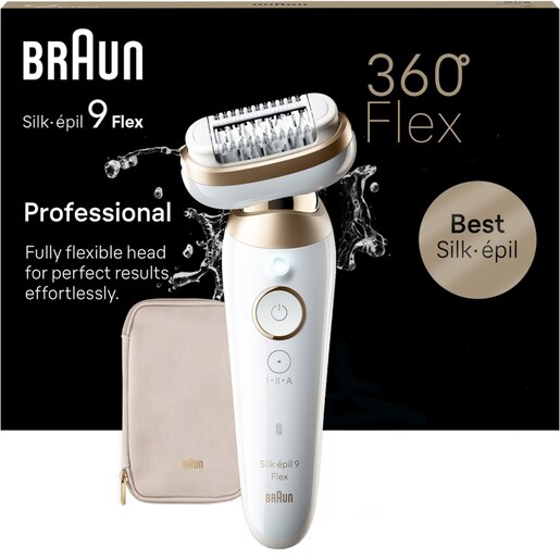 Epilator BRAUN Silk-epil 9 Flex SES9-011, 40 pensete, 2 viteze, 2 accesorii, SmartLight, Smart Touch, MicroGrip, Wet&Dry, acumulator, alb-auriu Epilator BRAUN Silk-epil 9 Flex SES9-011, 40 pensete, 2 viteze, 2 accesorii, SmartLight, Smart Touch, MicroGrip, Wet&Dry, acumulator, alb-auriu