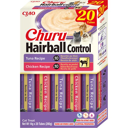 Recompense pentru pisici INABA Churu Hairball Control, Ton si Pui, 20 x 14 g Recompense pentru pisici INABA Churu Hairball Control, Ton si Pui, 20 x 14 g