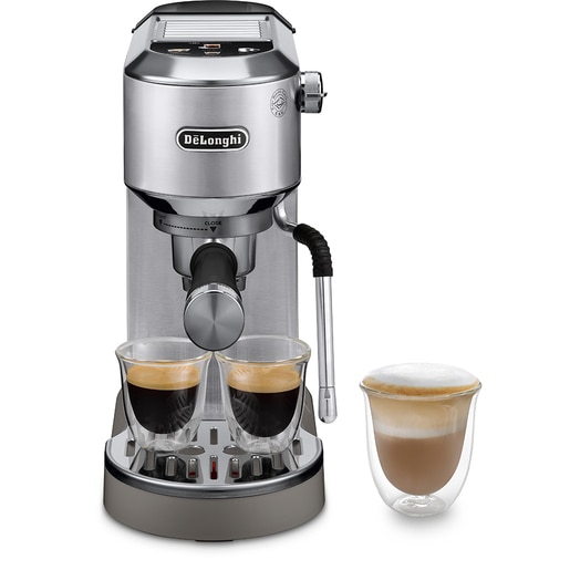 Espressor manual DELONGHI Dedica Duo EC890.M, 1.1l, 1450W, 15 bar, sistem Cappuccino, argintiu-negru Espressor manual DELONGHI Dedica Duo EC890.M, 1.1l, 1450W, 15 bar, sistem Cappuccino, argintiu-negru