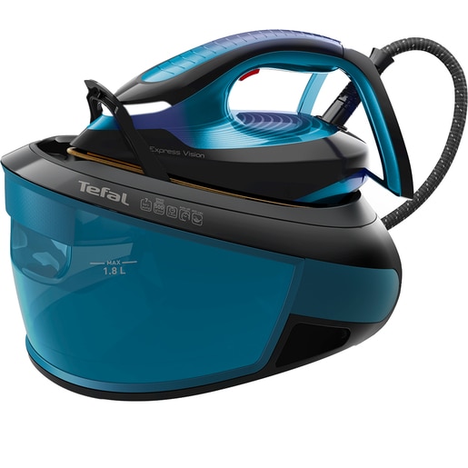 Statie de calcat TEFAL Express Vision SV8151E0, 2800W, 500g/min, 1800ml, talpa Durilium, albastru-negru Statie de calcat TEFAL Express Vision SV8151E0, 2800W, 500g/min, 1800ml, talpa Durilium, albastru-negru