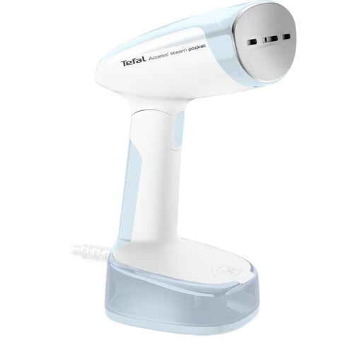 Aparat de calcat vertical TEFAL Access Steam Pocket DT3041E1, 1300W, talpa ceramica, alb-bleu Aparat de calcat vertical TEFAL Access Steam Pocket DT3041E1, 1300W, talpa ceramica, alb-bleu