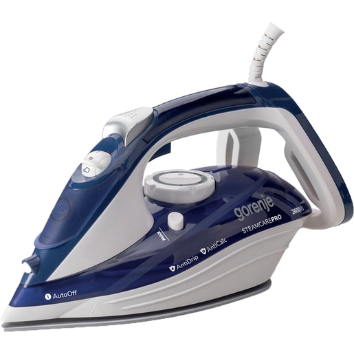 Fier de calcat GORENJE SIH2600BLC, 2600W, 95g/min, 350ml, talpa ceramica, albastru-alb Fier de calcat GORENJE SIH2600BLC, 2600W, 95g/min, 350ml, talpa ceramica, albastru-alb