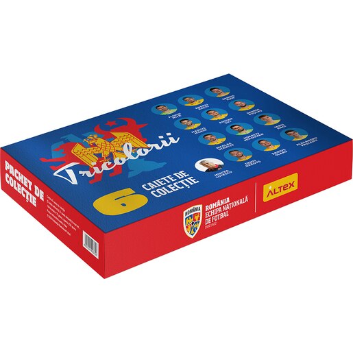 Pachet 6 Caiete A4 ECHIPA NATIONALA DE FOTBAL A ROMANIEI Tricolorii, 3 matematica + 3 dictando, 2+48 file, legatura capsata, multicolor Pachet 6 Caiete A4 ECHIPA NATIONALA DE FOTBAL A ROMANIEI Tricolorii, 3 matematica + 3 dictando, 2+48 file, legatura capsata, multicolor