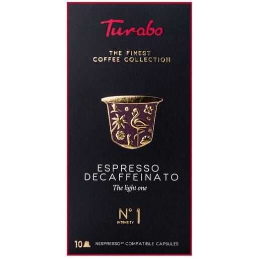 Capsule cafea TURABO Decaffeinato, compatibile Nespresso, 10 capsule, 50 g Capsule cafea TURABO Decaffeinato, compatibile Nespresso, 10 capsule, 50 g