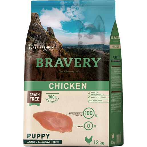 Hrana uscata pentru caini BRAVERY Large/Medium Breed, Junior, Pui, 12 kg Hrana uscata pentru caini BRAVERY Large/Medium Breed, Junior, Pui, 12 kg