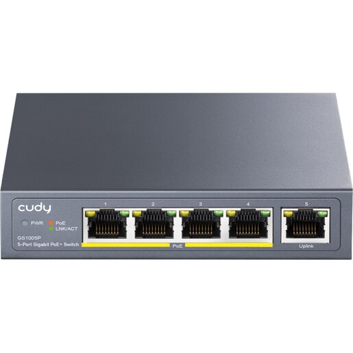 Switch CUDY GS1005P, 5 porturi, Gigabit PoE, gri Switch CUDY GS1005P, 5 porturi, Gigabit PoE, gri