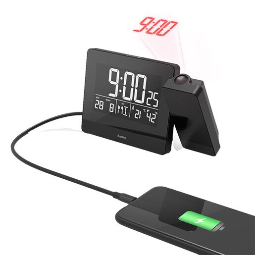 Ceas desteptator cu proiector HAMA Plus Charge, incarcare USB, negru Ceas desteptator cu proiector HAMA Plus Charge, incarcare USB, negru