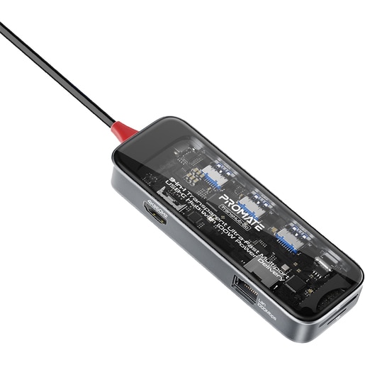 Hub USB Type-C 9 in 1 PROMATE TransHub-Go, USB 3.0, HDMI, RJ-45, SD/MicroSD, transparent Hub USB Type-C 9 in 1 PROMATE TransHub-Go, USB 3.0, HDMI, RJ-45, SD/MicroSD, transparent