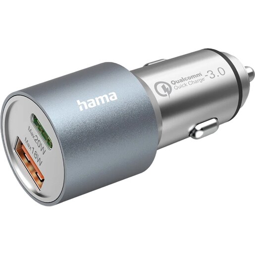 Incarcator auto HAMA 201693, 1xUSB-A Quick Charge 3.0 20W, 1x USB-C Power Delivery (PD) 18W, argintiu Incarcator auto HAMA 201693, 1xUSB-A Quick Charge 3.0 20W, 1x USB-C Power Delivery (PD) 18W, argintiu