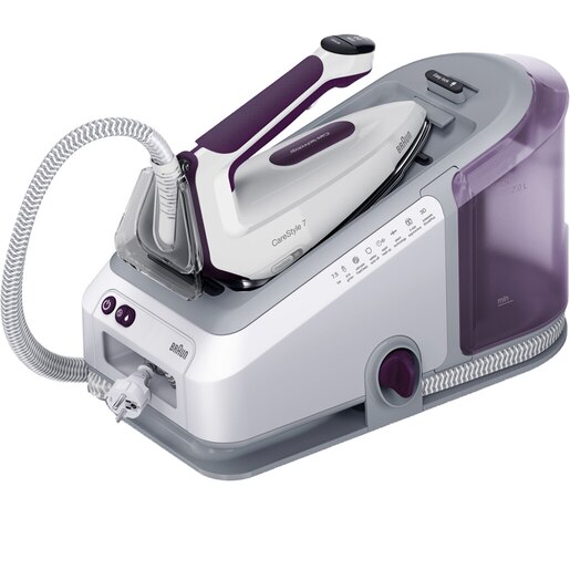 Statie de calcat BRAUN CareStyle 7 IS7266VI, 2700W, 550g/min, 2l, talpa Eloxal, alb-violet Statie de calcat BRAUN CareStyle 7 IS7266VI, 2700W, 550g/min, 2l, talpa Eloxal, alb-violet