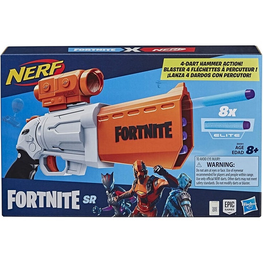 Blaster NERF Fortnite - SR7 E9391, 8 ani+, alb-portocaliu Blaster NERF Fortnite - SR7 E9391, 8 ani+, alb-portocaliu