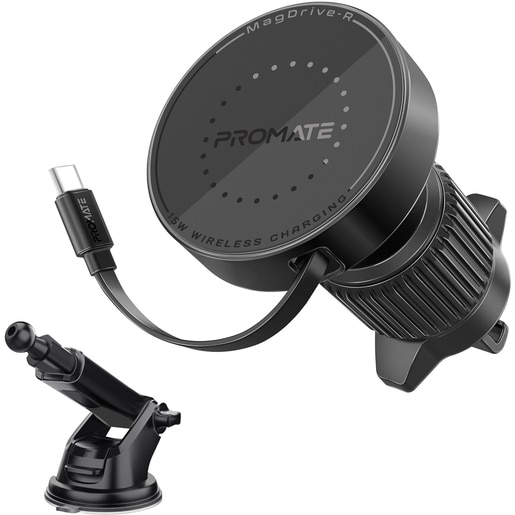 Suport auto cu incarcare wireless PROMATE MagDrive-R, parbriz/ventilatie, MagSafe 15W, negru Suport auto cu incarcare wireless PROMATE MagDrive-R, parbriz/ventilatie, MagSafe 15W, negru