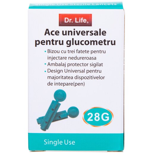 Ace pentru glucometru DR. LIFE, 100 buc., alb Ace pentru glucometru DR. LIFE, 100 buc., alb