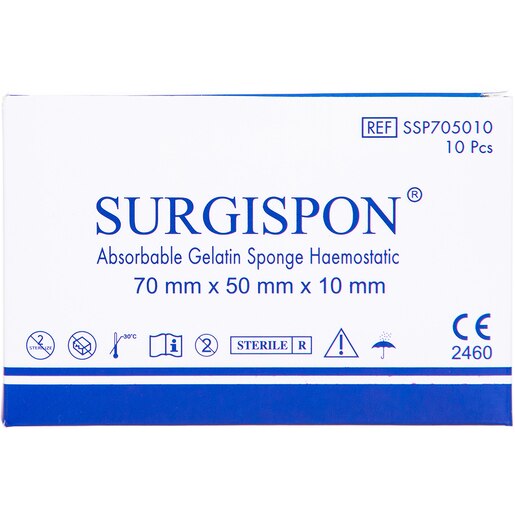Burete Hemostatic, 7 x 5 x 1 cm, 10 buc, SURGISPON Burete Hemostatic, 7 x 5 x 1 cm, 10 buc, SURGISPON