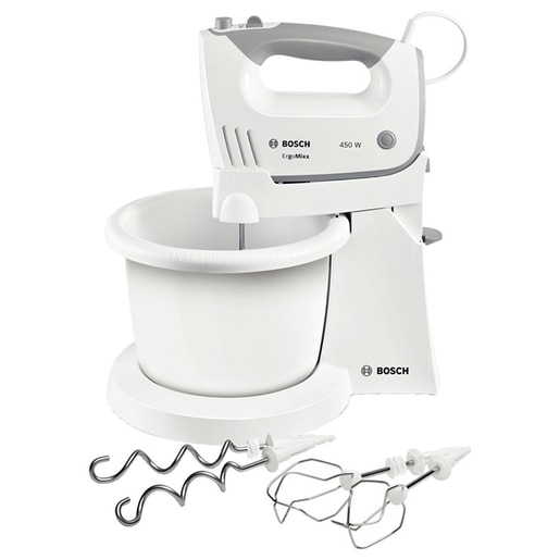 Mixer cu bol BOSCH ErgoMixx MFQ36460, 1l, 450W, 5 trepte viteza, alb-gri Mixer cu bol BOSCH ErgoMixx MFQ36460, 1l, 450W, 5 trepte viteza, alb-gri