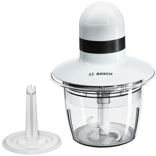 Mini tocator BOSCH MMR08A1, 0.8l, 400W, 1 treapta viteza, alb-negru Mini tocator BOSCH MMR08A1, 0.8l, 400W, 1 treapta viteza, alb-negru