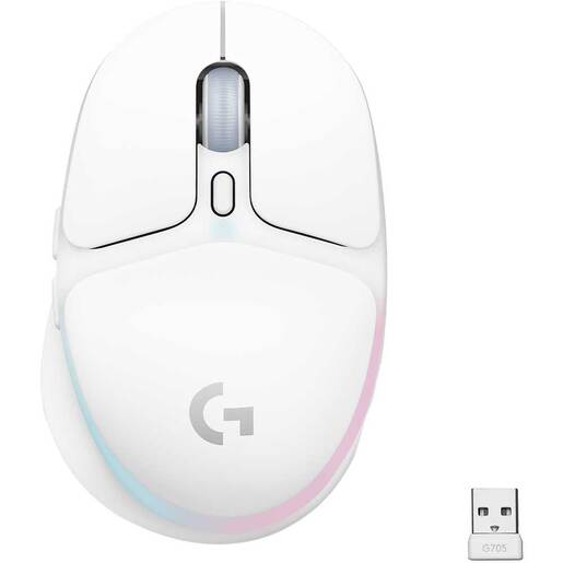 Mouse Gaming Wireless LOGITECH G705 LIGHTSYNC RGB, Dual-Mode, 8200 dpi, Bluetooth, alb Mouse Gaming Wireless LOGITECH G705 LIGHTSYNC RGB, Dual-Mode, 8200 dpi, Bluetooth, alb