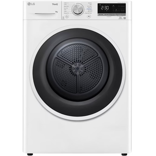 Uscator de rufe LG RH90V5AV6N, SmartThinQ, Condensare si pompa de caldura, 9 kg, 14 programe, Clasa D, alb Uscator de rufe LG RH90V5AV6N, SmartThinQ, Condensare si pompa de caldura, 9 kg, 14 programe, Clasa D, alb