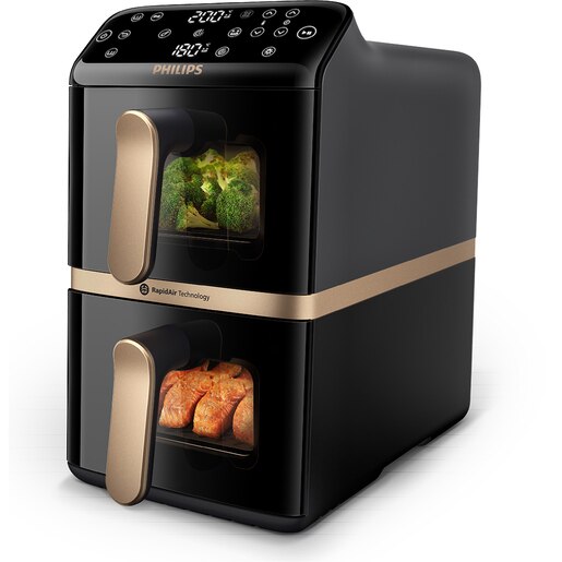 Friteuza cu aer cald dubla PHILIPS Seria 4000 NA462/70, 10l, 2750W, negru-auriu Friteuza cu aer cald dubla PHILIPS Seria 4000 NA462/70, 10l, 2750W, negru-auriu