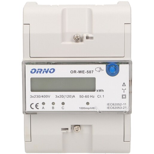 Contor trifazat ORNO OR-WE-507, 120A, 230V, IP20, alb Contor trifazat ORNO OR-WE-507, 120A, 230V, IP20, alb