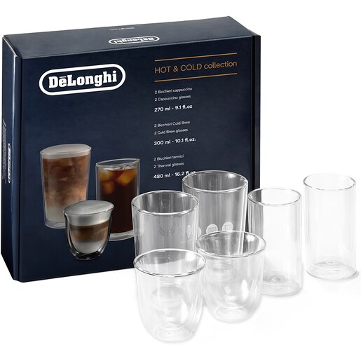 Set pahare cafea DELONGHI Mix Hot&Cold DLSC326, 6 piese, 270-480 ml, sticla Set pahare cafea DELONGHI Mix Hot&Cold DLSC326, 6 piese, 270-480 ml, sticla