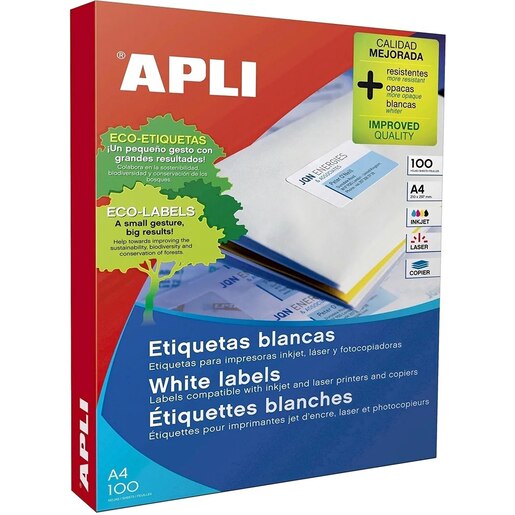 Etichete autoadezive APLI, A4, 105 x 35 mm, 1600 bucati, 100 coli/top Etichete autoadezive APLI, A4, 105 x 35 mm, 1600 bucati, 100 coli/top