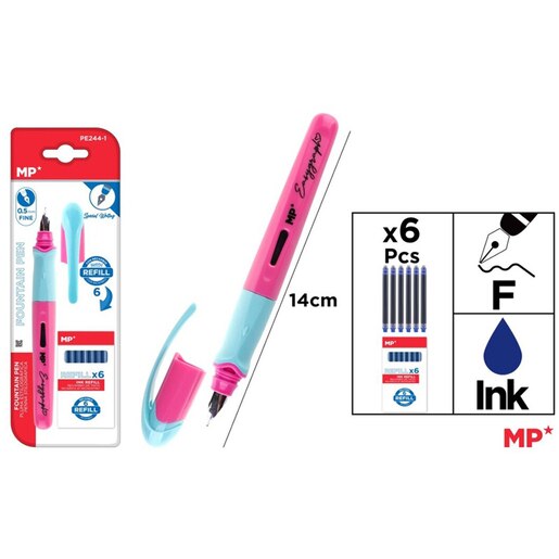 Stilou MP, 0.5 mm, 6 rezerve cerneala, roz Stilou MP, 0.5 mm, 6 rezerve cerneala, roz