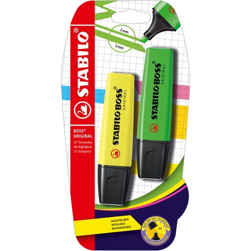 Set markere STABILO Boss, 2 bucati, galben-verde Set markere STABILO Boss, 2 bucati, galben-verde