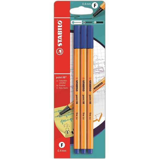 Set linere STABILO Point 88, 3 bucati, albastru Set linere STABILO Point 88, 3 bucati, albastru
