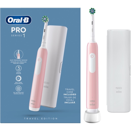 Periuta de dinti electrica ORAL-B Pro 1, 20000 pulsatii/min, Curatare 3D, Timer, 3 programe, 1 capat, roz Periuta de dinti electrica ORAL-B Pro 1, 20000 pulsatii/min, Curatare 3D, Timer, 3 programe, 1 capat, roz