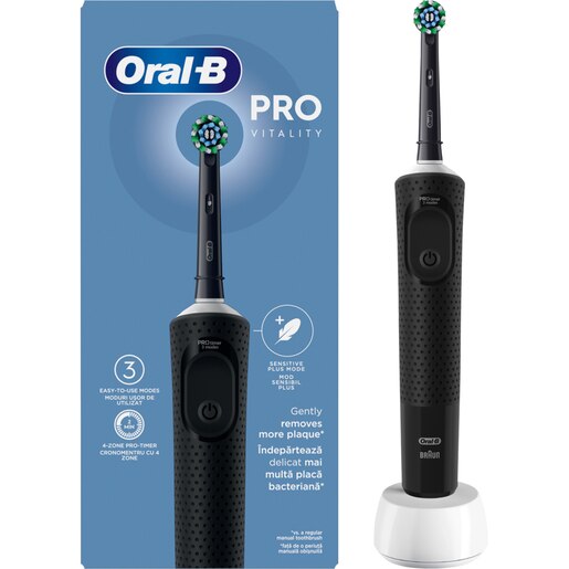 Periuta de dinti electrica ORAL-B Vitality PRO, 7600 miscari/min, Curatare 2D, 3 programe, 1 capat, negru Periuta de dinti electrica ORAL-B Vitality PRO, 7600 miscari/min, Curatare 2D, 3 programe, 1 capat, negru