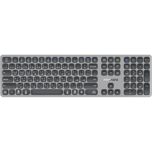 Tastatura Bluetooth PROMATE ProKeys-X2, USB, Bluetooth, Layout US, argintiu Tastatura Bluetooth PROMATE ProKeys-X2, USB, Bluetooth, Layout US, argintiu