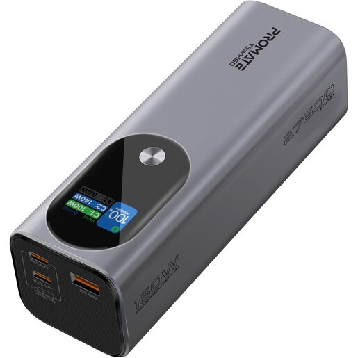 Baterie externa PROMATE Titan-160, 27600mAh, 2xUSB-C PD 140W, 1xUSB-A 22.5W, gri Baterie externa PROMATE Titan-160, 27600mAh, 2xUSB-C PD 140W, 1xUSB-A 22.5W, gri
