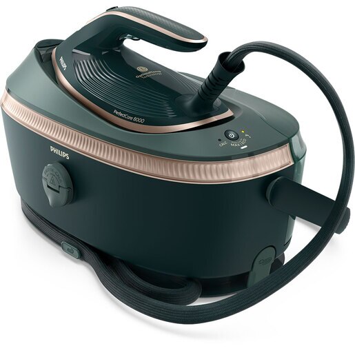 Statie de calcat PHILIPS PerfectCare seria 8000 PSG8200/70, 3120W, 750g/min, 1.4l, talpa SteamGlide Elite, verde Statie de calcat PHILIPS PerfectCare seria 8000 PSG8200/70, 3120W, 750g/min, 1.4l, talpa SteamGlide Elite, verde