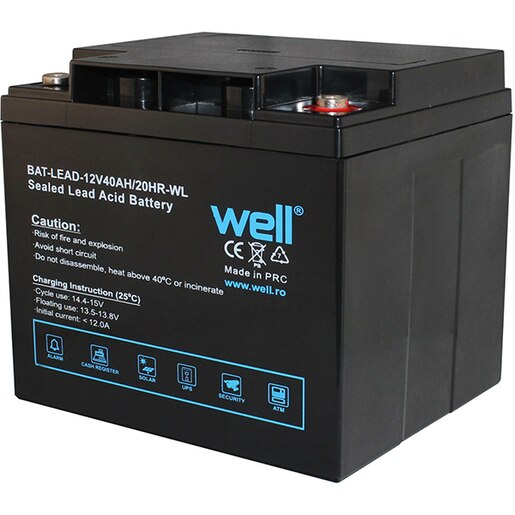 Acumulator plumb acid WELL BAT-LEAD-12V40AH-WL, 12V, 40 Ah Acumulator plumb acid WELL BAT-LEAD-12V40AH-WL, 12V, 40 Ah