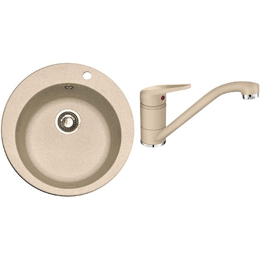Pachet chiuveta FRANKE ROG 610, 1 cuva, granit + Baterie Novara Plus, avena Pachet chiuveta FRANKE ROG 610, 1 cuva, granit + Baterie Novara Plus, avena
