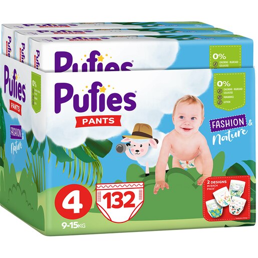 Scutece chilotel PUFIES Fashion&Nature Maxi nr 4, Unisex, 9-15 kg, 132 buc Scutece chilotel PUFIES Fashion&Nature Maxi nr 4, Unisex, 9-15 kg, 132 buc