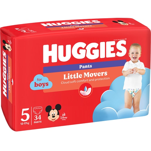 Scutece chilotel HUGGIES Little Movers Jumbo nr 5, Baiat, 12-17 kg, 34 buc Scutece chilotel HUGGIES Little Movers Jumbo nr 5, Baiat, 12-17 kg, 34 buc