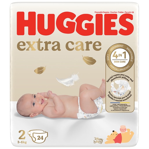 Scutece HUGGIES Extra Care Convi nr 2, Unisex, 3-6 kg, 24 buc Scutece HUGGIES Extra Care Convi nr 2, Unisex, 3-6 kg, 24 buc