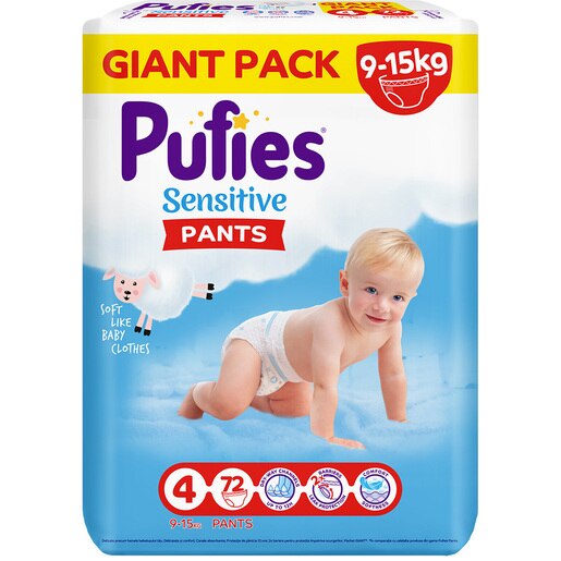 Scutece chilotel PUFIES Sensitive Maxi nr 4, 9-15 kg, 72 buc Scutece chilotel PUFIES Sensitive Maxi nr 4, 9-15 kg, 72 buc