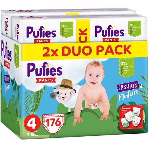 Scutece chilotel PUFIES Fashion&Nature Maxi nr 4, Unisex, 9-15 kg, 176 buc Scutece chilotel PUFIES Fashion&Nature Maxi nr 4, Unisex, 9-15 kg, 176 buc