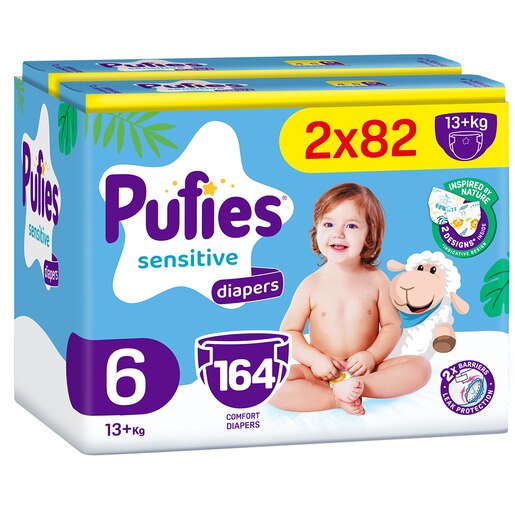 Scutece PUFIES Sensitive Mega Pack nr 6, 13 kg+, 164 buc Scutece PUFIES Sensitive Mega Pack nr 6, 13 kg+, 164 buc