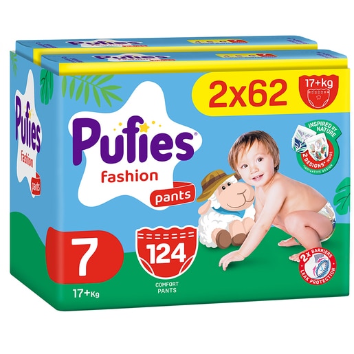 Scutece chilotel PUFIES Fashion nr 7, Unisex, 17 kg+, 124 buc Scutece chilotel PUFIES Fashion nr 7, Unisex, 17 kg+, 124 buc