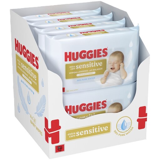Servetele umede HUGGIES Extra Care Sensitive, 8 pachete, 384 buc Servetele umede HUGGIES Extra Care Sensitive, 8 pachete, 384 buc