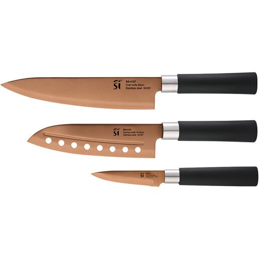 Set cutite SAN IGNACIO Samurai SG-4137, 3 piese, inox, cupru Set cutite SAN IGNACIO Samurai SG-4137, 3 piese, inox, cupru
