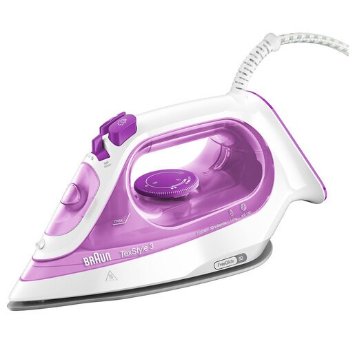 Fier de calcat BRAUN TexStyle 3 SI3030PU, 2300W, 140g/min, 270ml, talpa SuperCeramic, mov-alb Fier de calcat BRAUN TexStyle 3 SI3030PU, 2300W, 140g/min, 270ml, talpa SuperCeramic, mov-alb