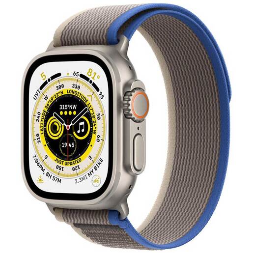 APPLE Watch Ultra Cellular, 49mm Titanium Case, Small/Medium Blue/Gray Trail Loop APPLE Watch Ultra Cellular, 49mm Titanium Case, Small/Medium Blue/Gray Trail Loop