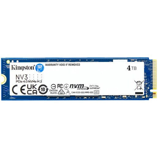 Solid-State Drive (SSD) KINGSTON NV3, 4TB, PCI-Express 4.0 x4, M.2, SNV3S/4000G Solid-State Drive (SSD) KINGSTON NV3, 4TB, PCI-Express 4.0 x4, M.2, SNV3S/4000G