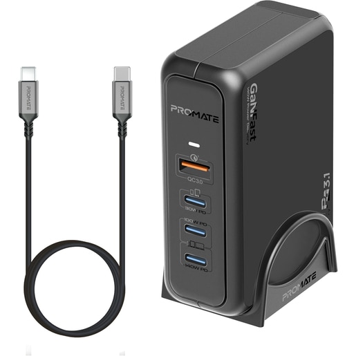 Statie incarcare PROMATE GaNPort-140W, 3xUSB-C Power Delivery 30W-140W, 1xUSB-A Quick Charge 18W, negru Statie incarcare PROMATE GaNPort-140W, 3xUSB-C Power Delivery 30W-140W, 1xUSB-A Quick Charge 18W, negru